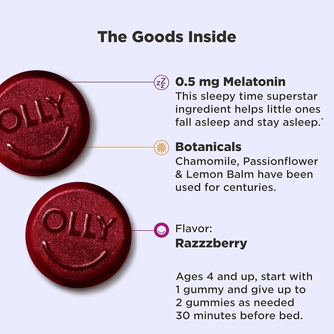 OLLY Kids Sleep &amp Immunity Gummy Melatonin Wellmune Elderberry 50 Count