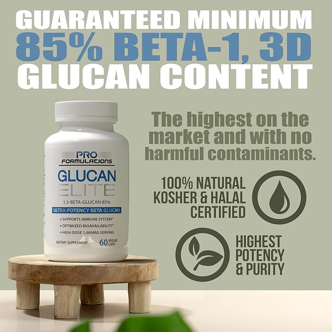 Pro Formulations MD Glucan Elite – 85 Beta 13D Glucan 500mg – 60 vcaps – 85 Minimum Active 13 Linkage Ultra-Potency – Highest Bioavailability with BGF-Immune - 2 Pack