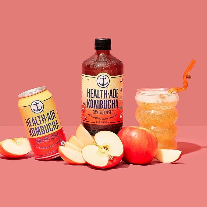 Health-Ade Pink Lady Apple® Kombucha Organic Drink 12-Pack (11.5 Fl Oz Cans) - Fermented Tea with Probiotics Non-GMO Vegan Gluten-Free