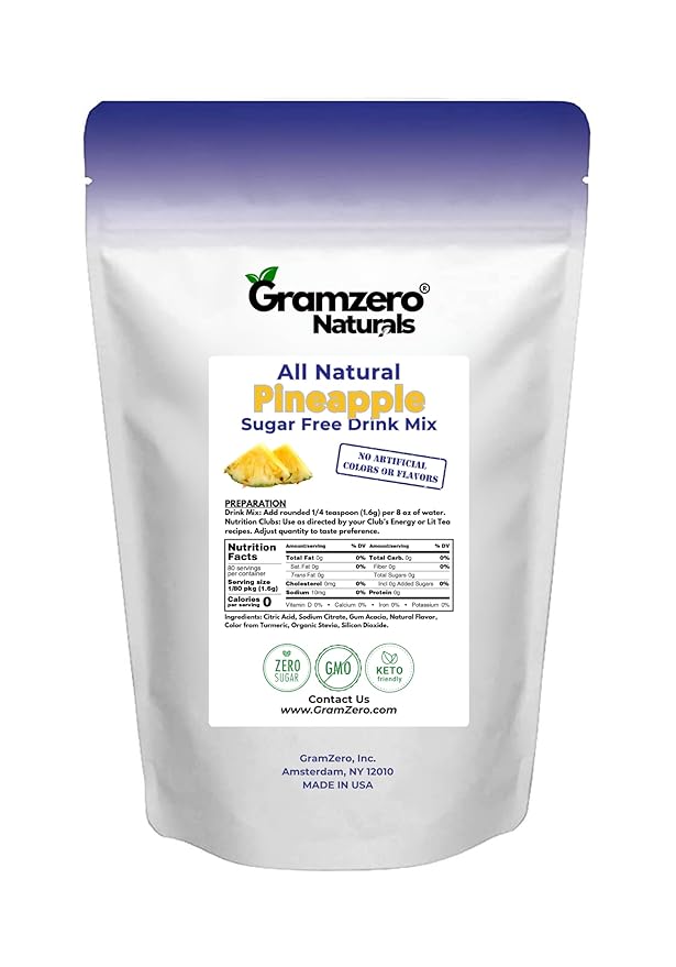 GramZero All Natural Pineapple Zero Calorie Sugar Free Drink Mix Great For Nutrition Club Loaded Tea Stevia Sweetened