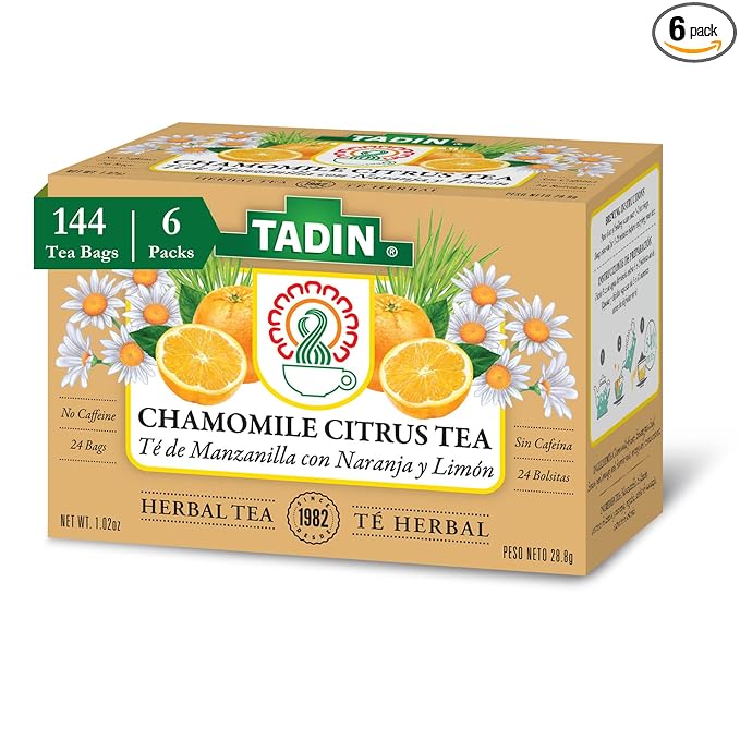 Tadin Chamomile Citrus Tea Herbal Tea Caffeine Free Tea Tea Bags Individually Wrapped 24 Tea Bags Per Box Pack of 6