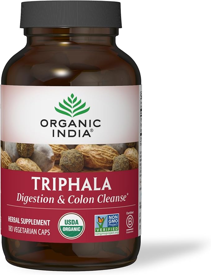 ORGANIC INDIA Triphala Capsules Organic - Herbal Supplement with Amla Bibhitaki Haritaki Digestion &amp Colon Support Immune System Support Adaptogen Vegan USDA Certified Organic - 180 Capsule