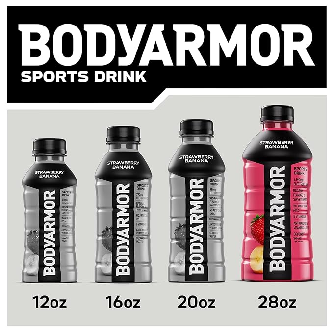 BODYARMOR Sports Drink Blue Raspberry Electrolyte Drink Hydration 28 Fl Oz Bottles (15 Pack) Flavored Coconut Water with B Vitamins &amp Antioxidants