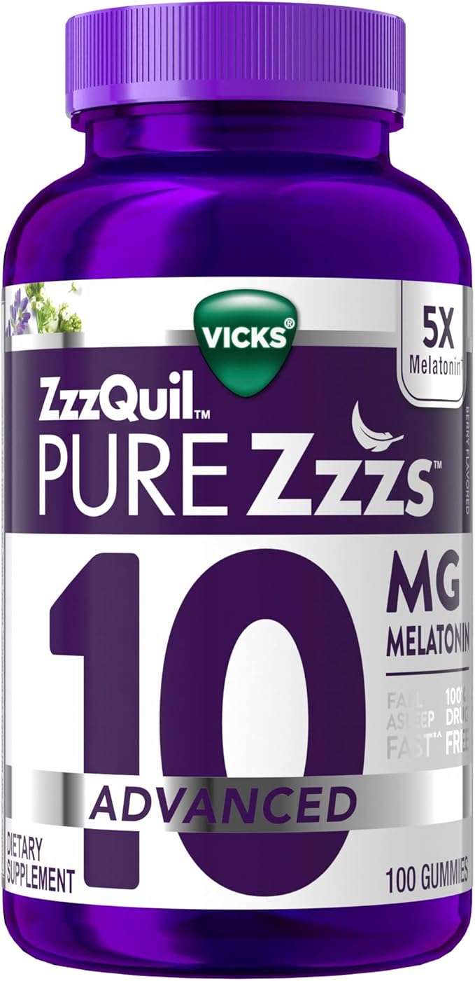 ZzzQuil Pure Zzzs Advanced Melatonin GummiesSleep Aid with Chamomile &amp Lavender for Adults Berry Flavored100 Count (Pack of 2)
