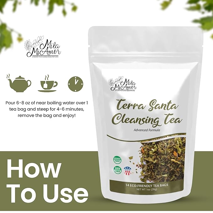 Milamiamor Terra Santa Cleansing Tea – Herbal Detox Digestive Relief &amp Bloating Reduction Proven Laxative Blend with Antioxidants for Digestive Cleanse &amp Natural Detox Made in USA 14 Tea B