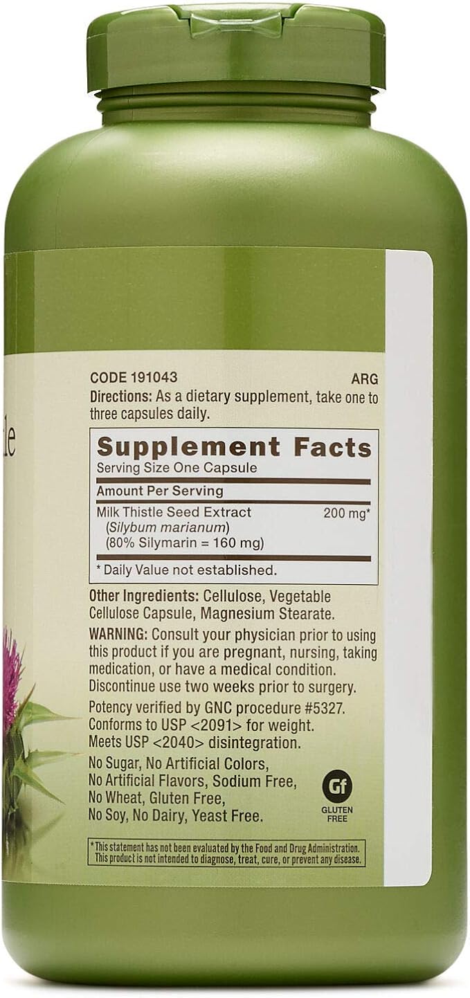 GNC Herbal Plus Milk Thistle 200mg Supplement Vegetarian Supports Healthy Liver Function 300 Servings