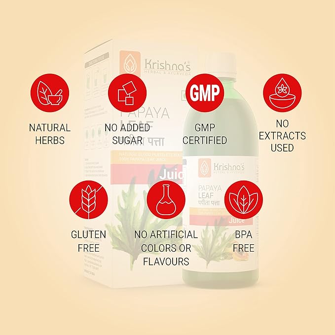 Krishna's Papaya Leaf Juice - 1000 ml | Fresh Papaya Leaves| Helps to boost platelets count