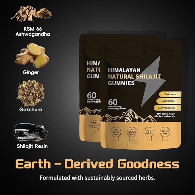 Shilajit Gold Gummies for Men &amp Women with Ashwagandha &amp Gokshura 85+ Minerals &amp Fulvic Acid Natural Energy &amp Wellness Support 80 Count (01)