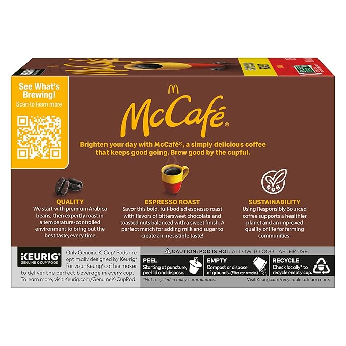 McCafe Espresso Roast Coffee Keurig Single-Serve K-Cup Pods 60 Count (6 Packs of 10) Dark Roast Made with Arabica Beans Bold Flavor with Bittersweet Chocolate &amp Toasted Nut Notes