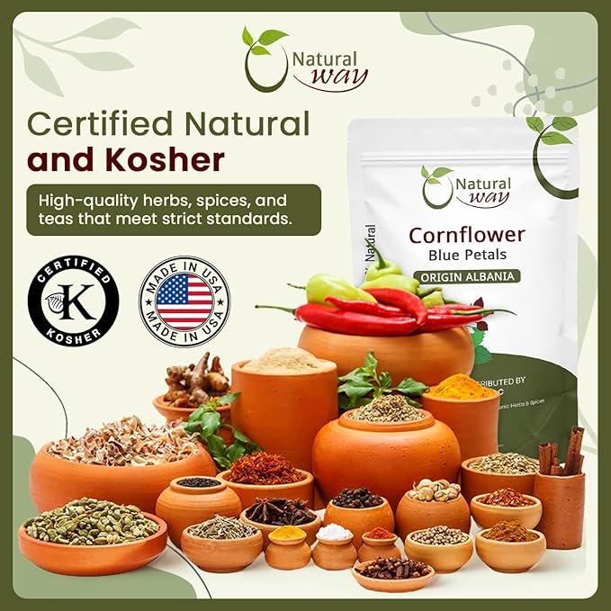 Natural Way Premium Cornflower Petals Blue (Centaurea cyanus) | Herbal Tea - European Wild-Harvest | Kosher Certified | Vegan Non GMO &amp Gluten Free | Origin - Albania (4 Ounce Pack)