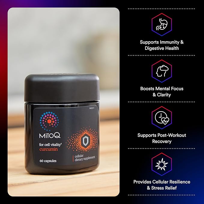 MitoQ Curcumin Longvida Lipidated Formula Mitochondria-targeted Antioxidant | Ultra Bioavailable &amp Sustained Action Free-Form Curcumin 60 Capsules
