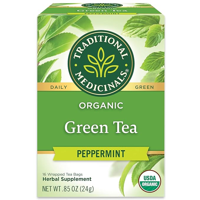 Traditional Medicinals Organic Green Tea Peppermint Herbal Tea Alleviates Digestive Discomfort (Pack of 3) - 48 Tea Bags Total
