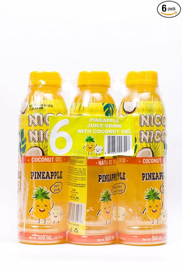 Niconico juice drink with nata de coco 30% fruit juice (16.9 floz 6 Pack) (6 Pineapple)