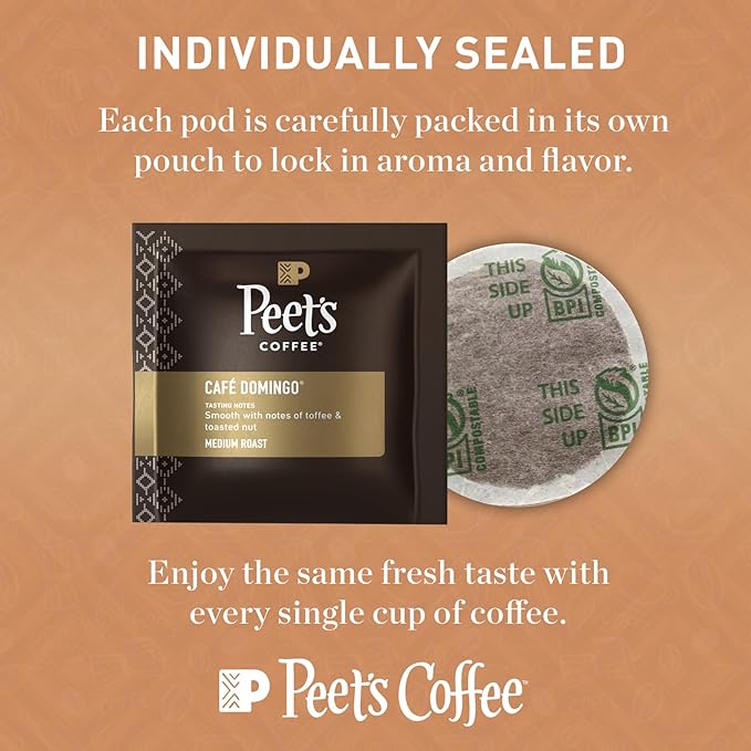 Peet’s Café Domingo Coffee Pods – 48 Count (3 Packs of 16) – Medium Roast with Smooth Balanced Flavor and Aromatic Finish – Compatible with Pelecom Coffee Machines – Peet’s Coffee Pods &amp Capsules