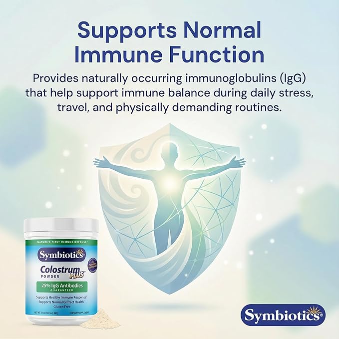 Symbiotics Colostrum Plus Powder 2.25 oz – Immune &amp Muscle Recovery Support 25% IgG Immunoglobulins Gut Health &amp Training Resilience Unflavored Gluten Free - 2.25 oz