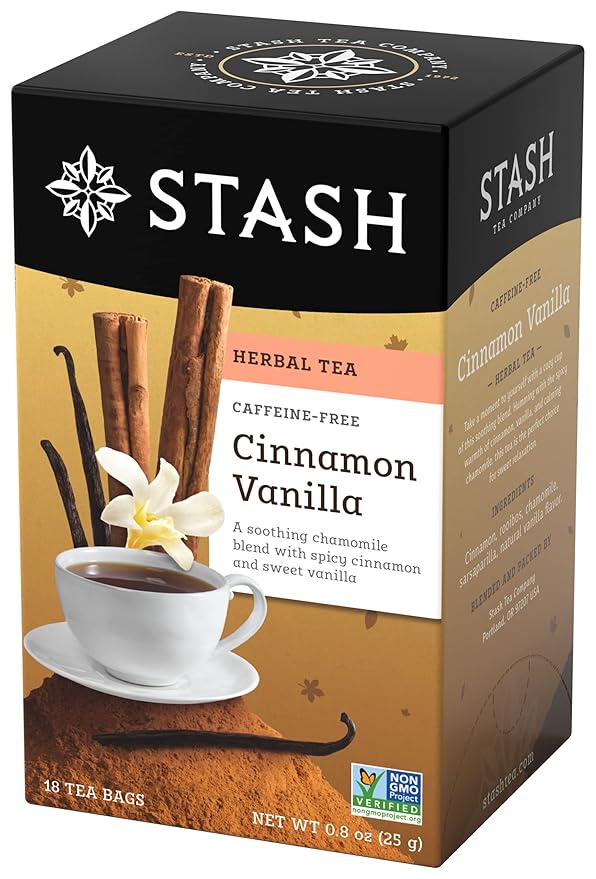 Stash Tea Cinnamon Vanilla Herbal Tea - Caffeine Free Non-GMO Project Verified Premium Tea with No Artificial Ingredients 18 Count (Pack of 6) - 108 Bags Total