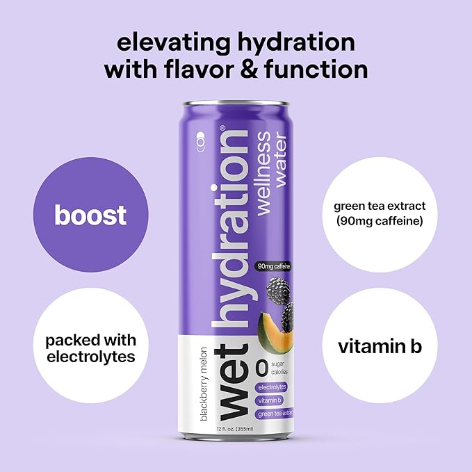 Wet Hydration | Functional Wellness Water Non-Carbonated - Trial Pack (12 Ounce Cans Pack of 4) - Flavored Water Hydration Drink No Sugar No Artificial Ingredients Zero Calories (Packaging May V