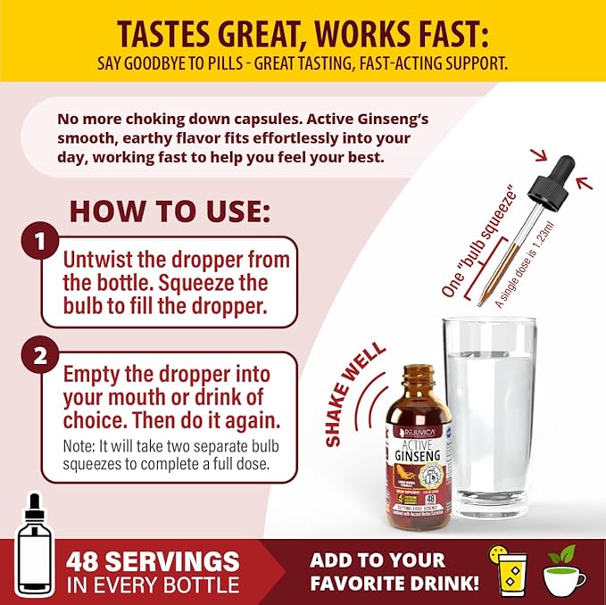 Active Ginseng Korean Red Panax Ginseng with Natural Ginsenosides - All-Natural Advanced Liquid Solution for 2X Absorption - Supports Healthy Energy Vitality Mood and More