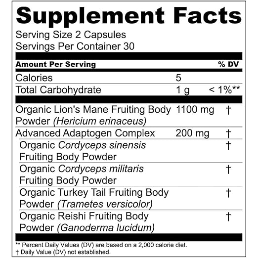 Live Conscious Lions Mane Mushroom Supplement Capsules for Brain Support w/Lion's Mane Cordyceps Reishi and Turkey Tail Mushrooms - Cognitive Memory Supplement for Brain
