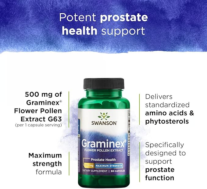 Swanson Graminex Flower Pollen Extract - Men's Health Supplement to Support Prostate Kidney Bladder &amp Urinary Tract Health* - Non-GMO - 60 Capsules