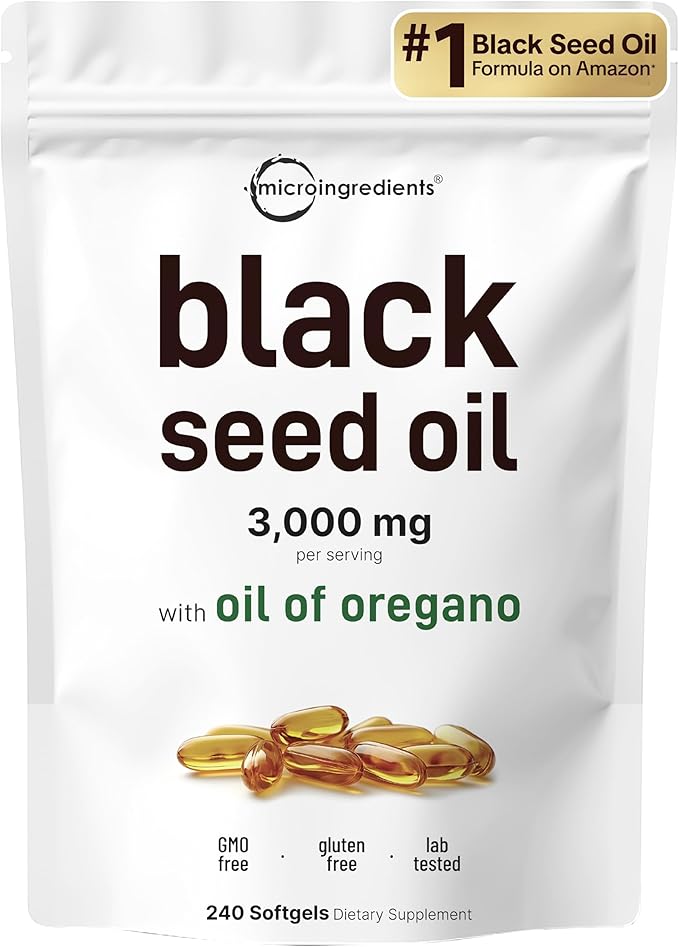 Micro Ingredients Black Seed Oil Softgels 3000mg 240 Count | 2-in-1 Formula with Oil of Oregano Carvacrol &amp Thymoquinone | Plant Based Non-GMO