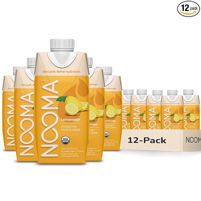 NOOMA - Hydrating Sports Drink - Electrolyte Drink with Organic Coconut Water - Organic &amp No Added Sugars - Rapid Hydration - 30 Calories &amp 505mg Electrolytes - Lemonade - 12 Pack (16.9oz each