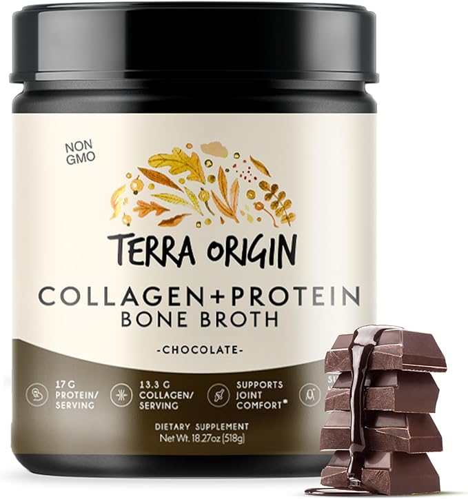 TERRA ORIGIN Collagen Peptides Powder | Bone Broth Hydrolized Collagen Type I and III Protein Supplement | for Women and Men Hair Skin Nail and Joint Support | Chocolate (20 Servings)