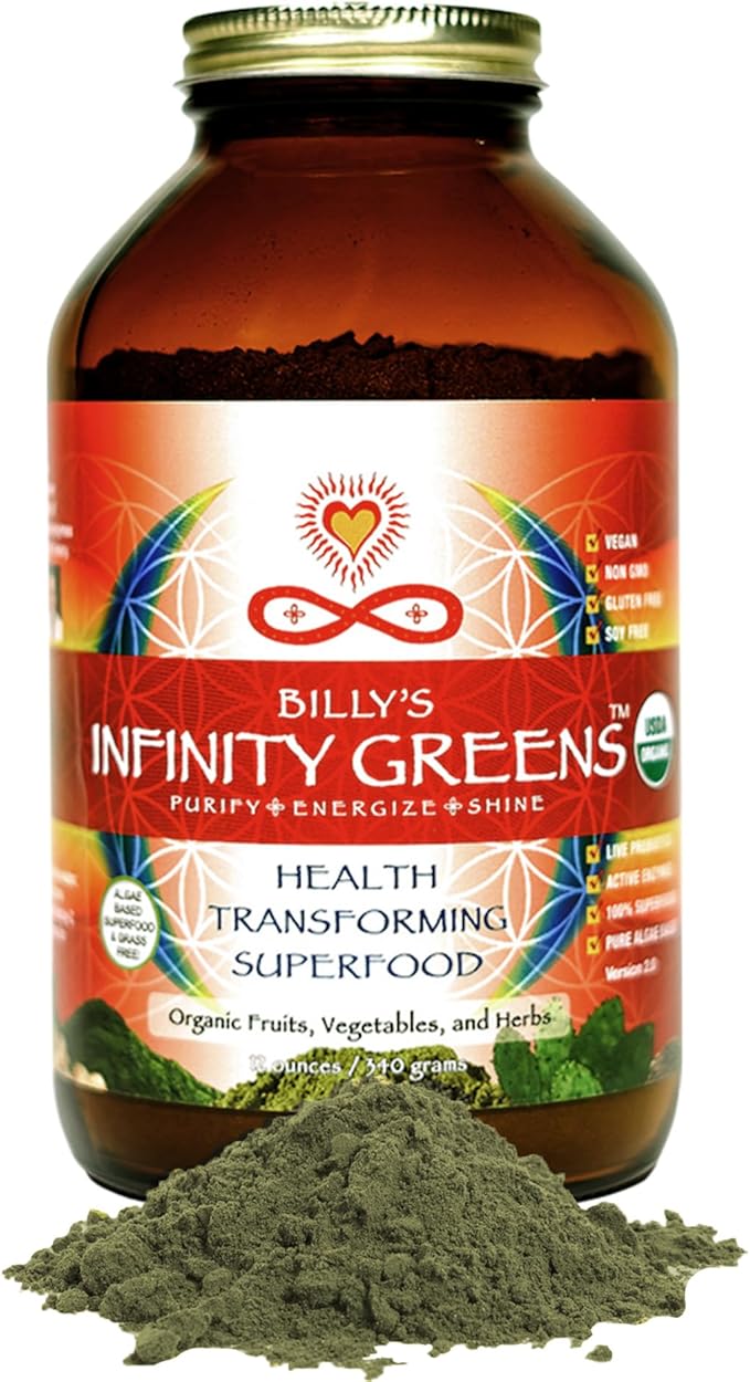 Superfood Powder Blue Green Algae Based Green Juice Powder with 28 Organic Superfoods No Fillers or Grasses Energy &amp Longevity Low Temp Dehydrated Greens (34 Servings)