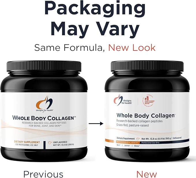 Designs for Health Whole Body Collagen Powder - Hydrolyzed Collagen Peptides Powder for Healthy Skin &amp Hair Joint + Bone Health - Fortigel &amp Verisol Collagen Unflavored (30 Servings)