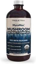 MycoMax Mushroom Complex - 70% Beta Glucans Max Potency Mushroom Supplement US Grown + Ultrasonic Extraction - Lions Mane Cordyceps Reishi &amp More - Promotes Cognition Immunity Energy - 8 oz.