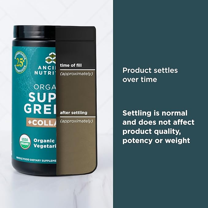 Ancient Nutrition Supergreens Powder Organic Superfood Powder with Collagen Made from Real Fruits Vegetables and Herbs for Digestive and Energy Support 25 Servings 7.5oz