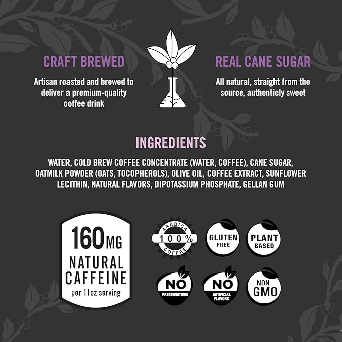 Great Lakes Lavender Oat Milk Cold Brew Latte Coffee 11 Ounce Cans Pack of 12