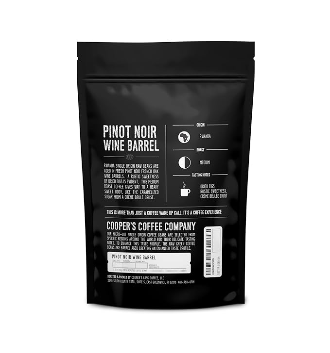 Wine Barrel Coffee Pinot Noir Aged Rwanda Beans Incredibly Complex &amp Smooth Roasted Fresh - Whole bean 12oz Bag