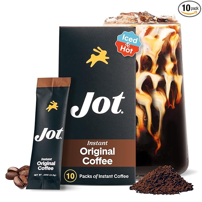 Jot Instant Coffee Packets Single Serve 10pk – Medium Roast Espresso Instant Iced &amp Hot Coffee Ultra Strong Fresh Brewed Taste Travel-Friendly Coffee Sticks for On-The-Go &amp Backpacking