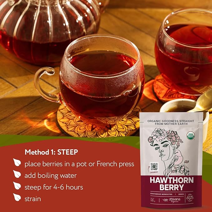 Organic Hawthorn Berry Tea (16oz.) 4 PACK - Hawthorne Berries for Herbal Tea Tinctures Recipes - Wild Crop - European Origin