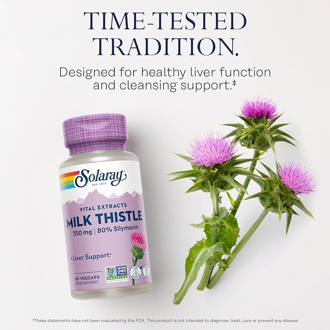 SOLARAY Milk Thistle Seed Extract 350 mg Guaranteed to Contain 80% Silymarin Traditional Liver Support Vegan &amp Lab Verified for Quality 60 Day Money-Back Guarantee 60 Servings 60 VegCaps