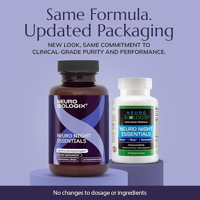 Neurobiologix Neuro Night Essentials Calming Nighttime Formula with GABA L-Theanine Valerian Root &amp Magnesium Supports Relaxation Emotional Balance &amp Wind-Down Routine 60 Vegetarian Capsule