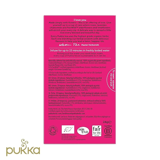 Pukka Herbal Teas Love Organic Rose Chamomile And Lavender Tea - Caffeine Free - Case Of 6 - 20 Bags
