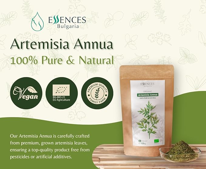 Essences Bulgaria Organic Sweet Wormwood (Artemisia Annua) | Dried Herb 4.4 Oz (125 gr) Fine Cut Loose Leaves and Flowers for Tea | Premium Quality | Non-GMO