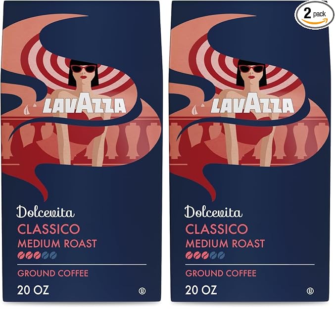 Lavazza Classico Ground Coffee Blend Medium Roast Authentic Italian Blended And Roasted in Italy Non GMO Value Pack A Full bodied with rich flavor and notes of dried fruit 20 Ounce (Pack of 2)