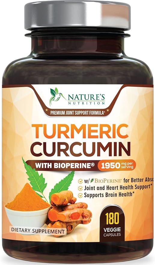 Turmeric Curcumin Supplement 95% Curcuminoids - 1800mg Organic Turmeric Per Serving - BioPerine Black Pepper Extract for Best Absorption Natural Joint Support Non-GMO Bottled in USA - 180 Capsules