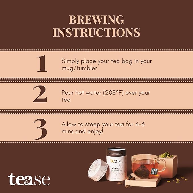 Tease Tea Loose Chai Tea - Aim Chai Organic Tea Organic Spiced Chai Caffeinated Herbal Tea Made with Black Tea Ginger Cocoa Beans and Nutmeg for an Energizing and Immunity Boosting Support