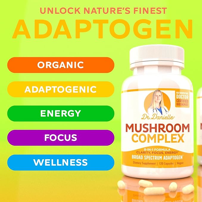 Doctor Danielle Organic Mushroom Complex Supplement – 8 Organic Mushrooms Including Reishi Lion’s Mane Cordyceps &amp Chaga – Vegan Capsules Thoughtfully Formulated for Daily Wellness