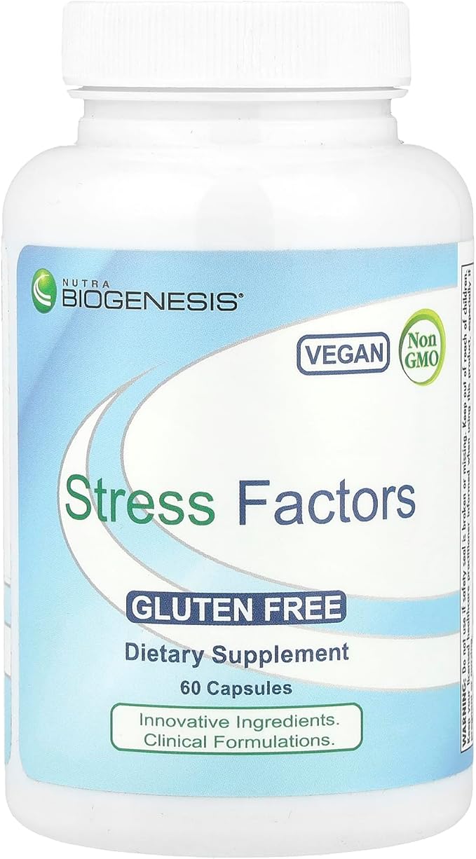 Nutra Biogenesis Stress Factors - GABA Supplements for Women &amp Men L Theanine Calm Relaxation Support for Adults 100mg L-Theanine &amp 25mg GABA Per Pill - 60 Veggie Capsules