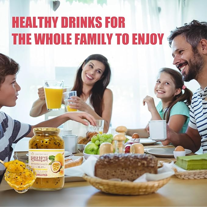 Apexy Korean Honey Passionfruit Mango Tea Made with Real Fruit No Artificial Colors – Tropical Drink Base Dessert Topping Smoothies Cocktails Yogurt Made in KOREA 35.27oz (1kg). (Passion Fruit Ma