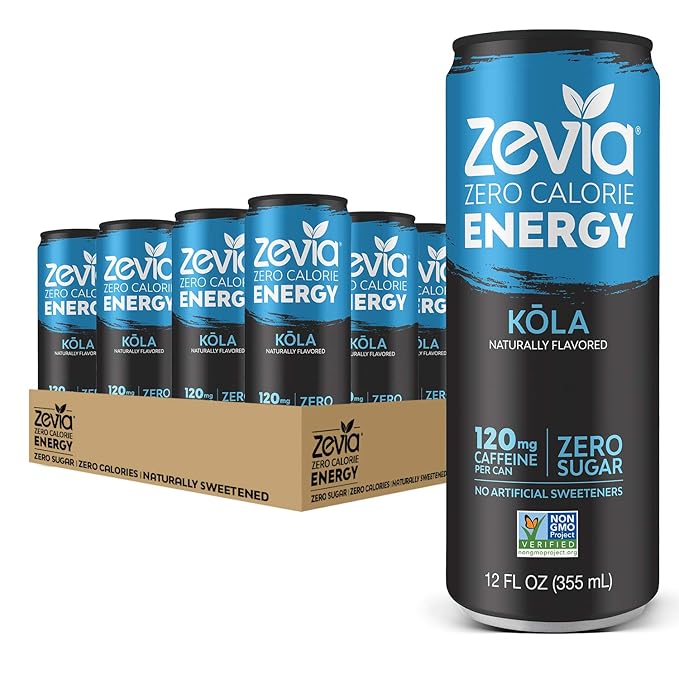 Zevia Zero Calorie Soda Cola Naturally Sweetened Soda (24) 12 Ounce Cans Cola-flavored Carbonated Soda &amp Zero Calorie Energy Drink Naturally Sweetened Energy Drink Kōla 12 Ounce (Pack of 12)