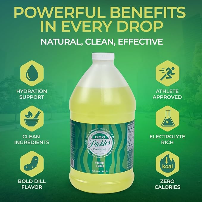 OMG Pickles Dill Pickle Juice for Leg Cramps – Natural Pickle Juice Sports Drink for Cramp Relief &amp Hydration – Pickle Juice Sport Recovery with Electrolytes – Dill Pickle Juice Half Gallon Bottle