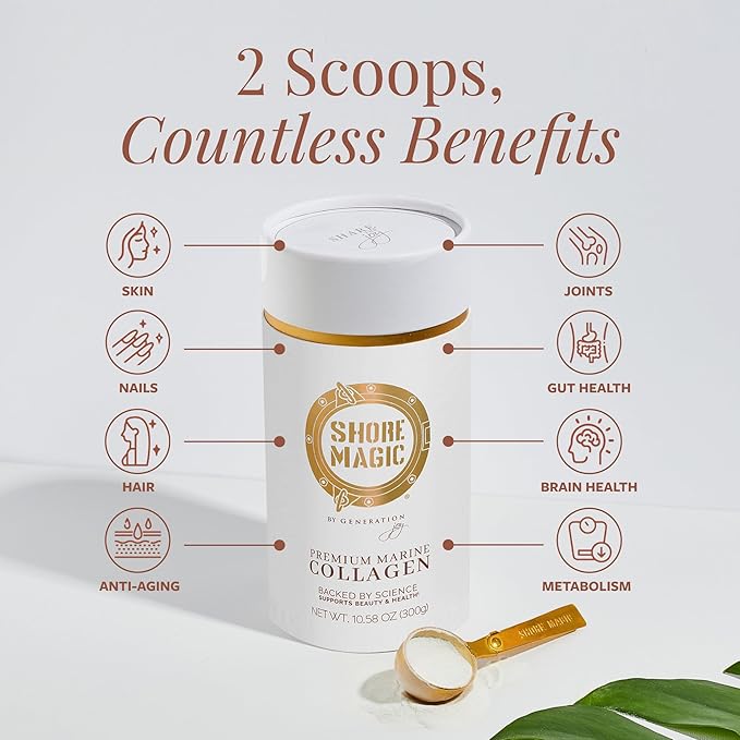 Shore Magic Premium Marine Collagen Powder Types I-IV – Wild Fish Hydrolyzed Peptides Unflavored 9g Protein Per Serving – Supports Youthful Skin Hair Nails &amp Joints 30-Day Supply
