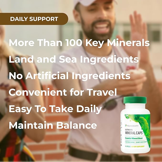 Youngevity Ultimate Mineral Caps™ - 70+ Essential Full Spectrum Trace Minerals - Nutrient-Dense Derived from Humic &amp Aquamin Seaweed (64 Capsule) (Pack of 4)