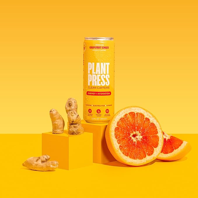 Plant Press - Organic Energy Drink 100 mg Caffeine Clean Coffee Alternative Full Range of Vitamins Electrolytes No Sugar Alcohols No Preservatives - Grapefruit Ginger (12 Fl Oz 12 Pk)